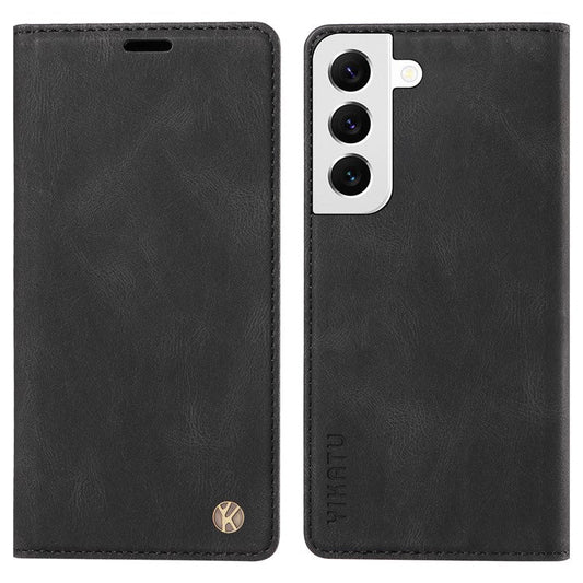 YIKATU YK-004 For Samsung Galaxy S21 FE 5G Skin-touch Leather Cover Stand Wallet Shockproof Phone Case - Black