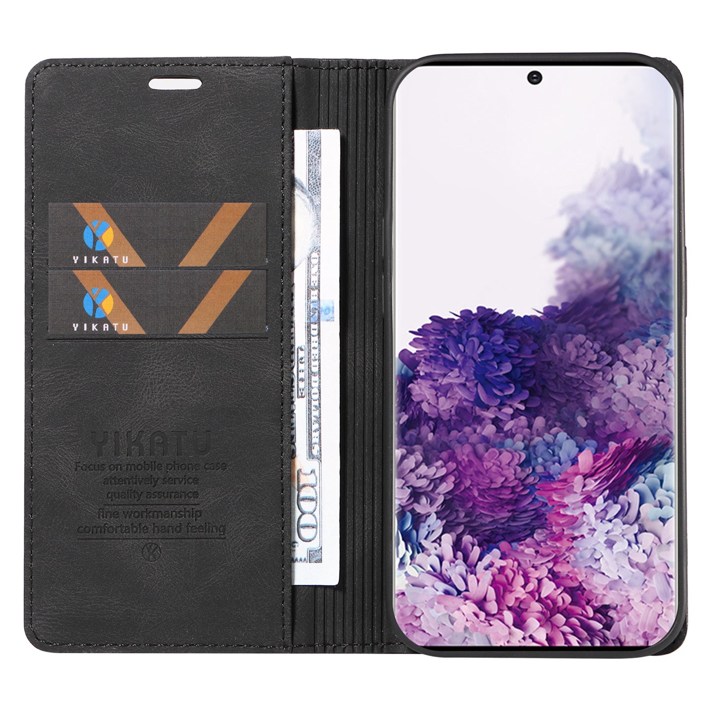 YIKATU YK-004 For Samsung Galaxy S20 FE / S20 FE 5G / S20 FE 2022 / S20 Lite Leather Cover Skin-touch Flip Wallet Stand Phone Case - Black