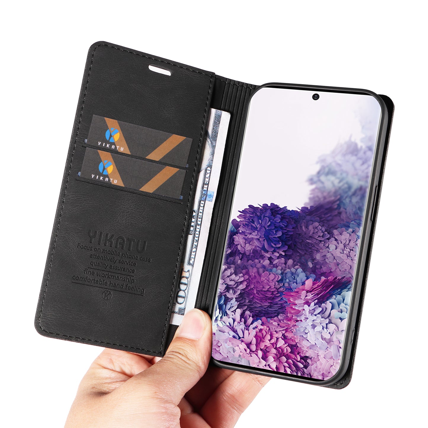 YIKATU YK-004 For Samsung Galaxy S20 FE / S20 FE 5G / S20 FE 2022 / S20 Lite Leather Cover Skin-touch Flip Wallet Stand Phone Case - Black