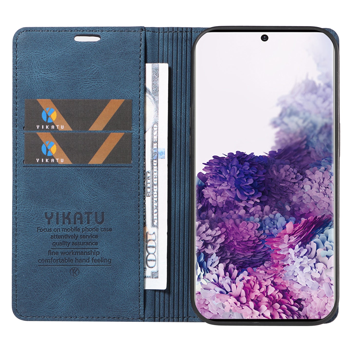 YIKATU YK-004 For Samsung Galaxy S20 FE / S20 FE 5G / S20 FE 2022 / S20 Lite Leather Cover Skin-touch Flip Wallet Stand Phone Case - Blue