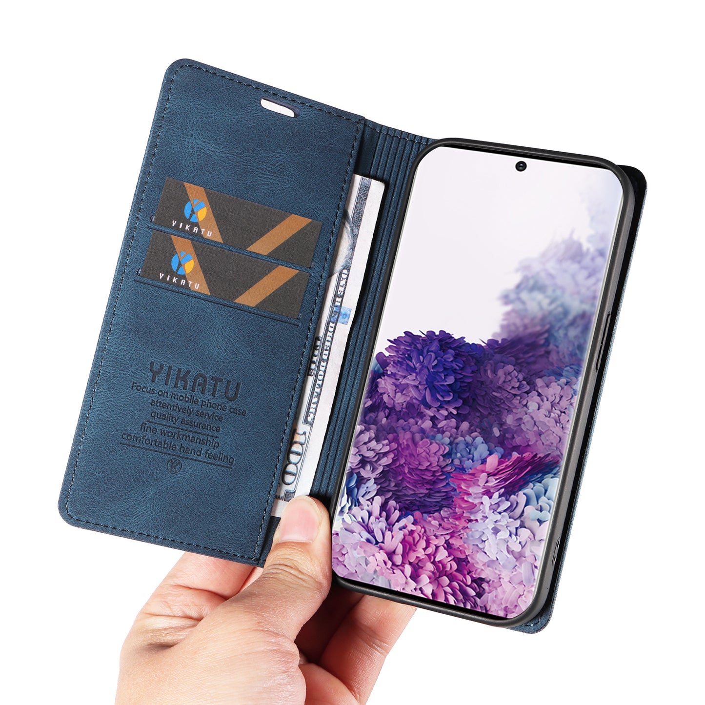 YIKATU YK-004 For Samsung Galaxy S20 FE / S20 FE 5G / S20 FE 2022 / S20 Lite Leather Cover Skin-touch Flip Wallet Stand Phone Case - Blue