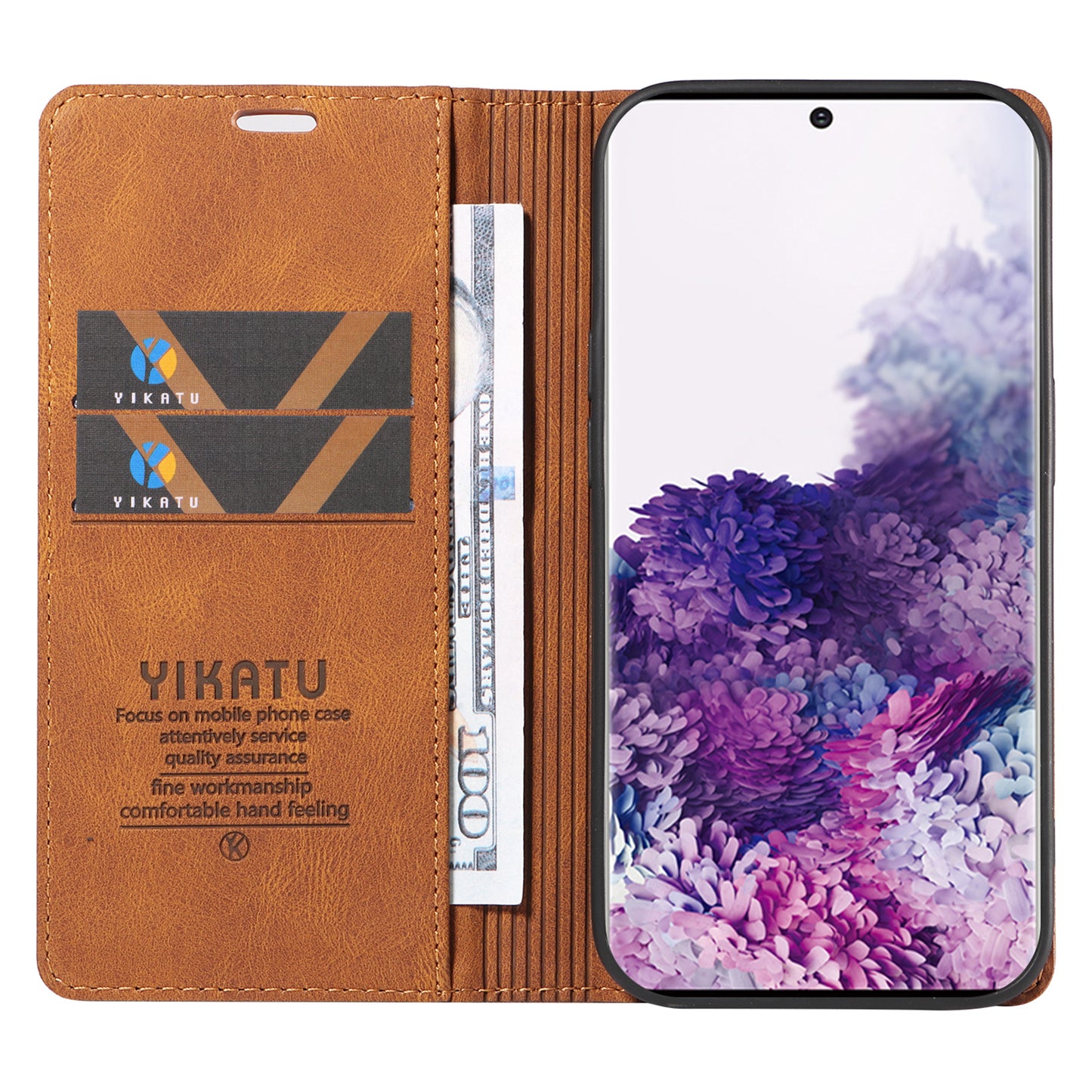 YIKATU YK-004 For Samsung Galaxy S20 FE / S20 FE 5G / S20 FE 2022 / S20 Lite Leather Cover Skin-touch Flip Wallet Stand Phone Case - Brown