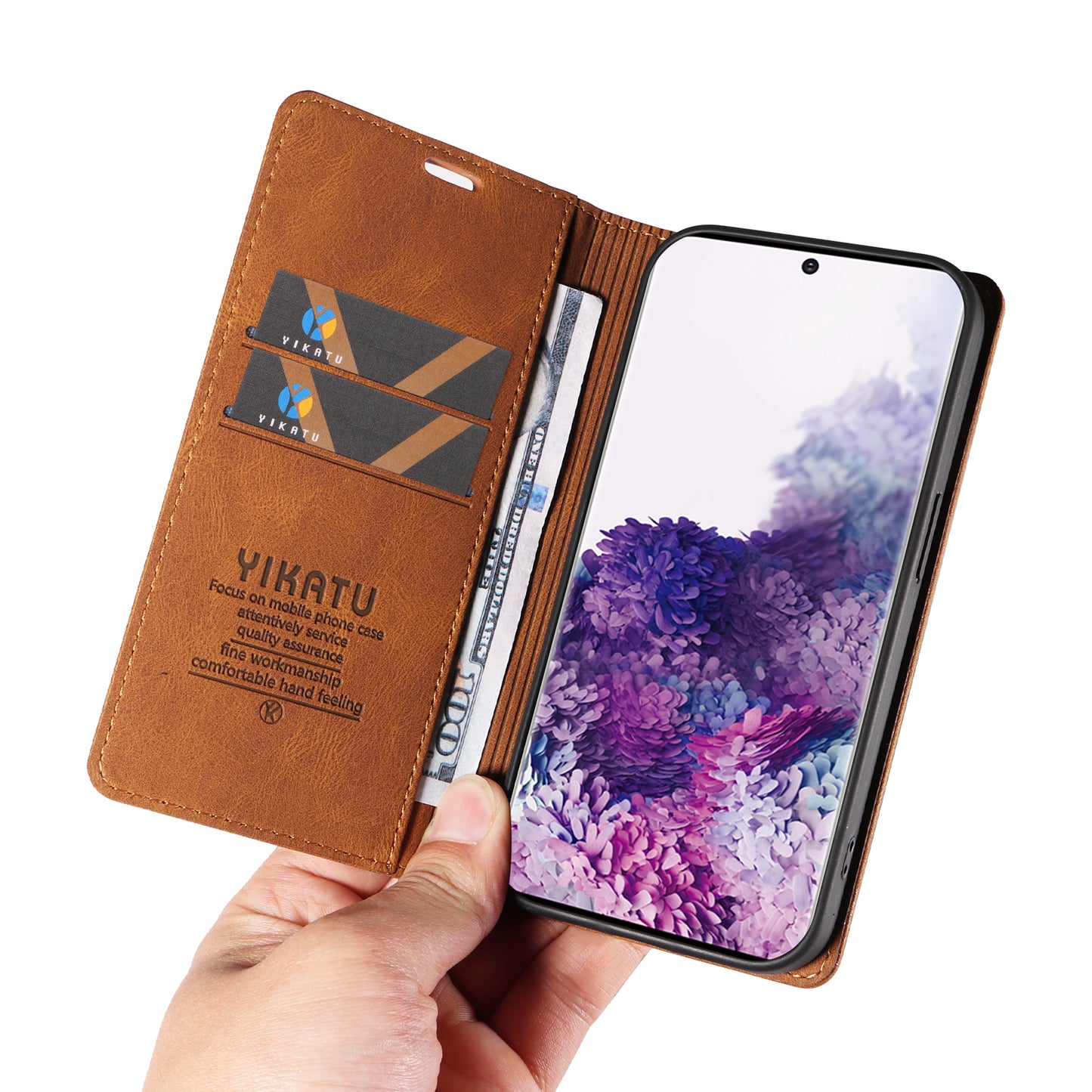 YIKATU YK-004 For Samsung Galaxy S20 FE / S20 FE 5G / S20 FE 2022 / S20 Lite Leather Cover Skin-touch Flip Wallet Stand Phone Case - Brown