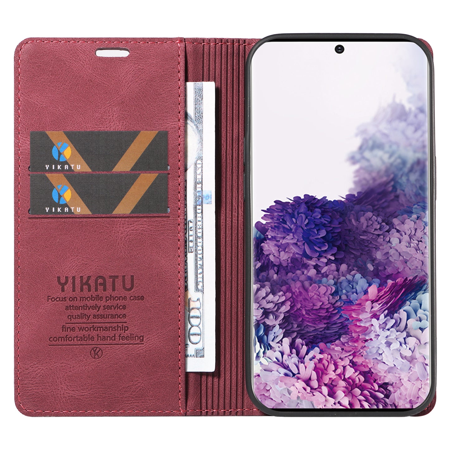 YIKATU YK-004 For Samsung Galaxy S20 FE / S20 FE 5G / S20 FE 2022 / S20 Lite Leather Cover Skin-touch Flip Wallet Stand Phone Case - Wine Red