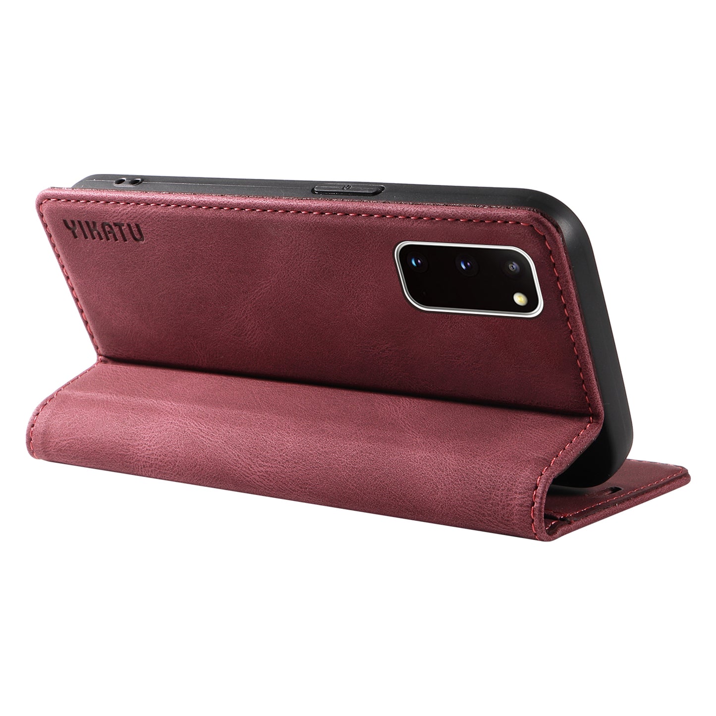 YIKATU YK-004 For Samsung Galaxy S20 FE / S20 FE 5G / S20 FE 2022 / S20 Lite Leather Cover Skin-touch Flip Wallet Stand Phone Case - Wine Red