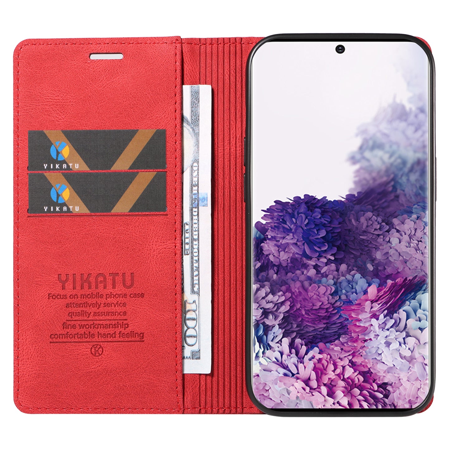 YIKATU YK-004 For Samsung Galaxy S20 FE / S20 FE 5G / S20 FE 2022 / S20 Lite Leather Cover Skin-touch Flip Wallet Stand Phone Case - Red