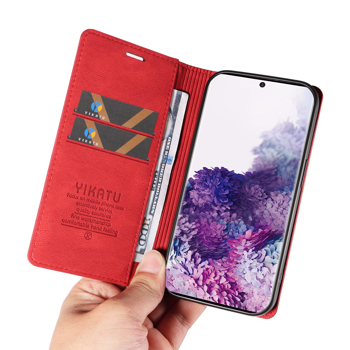 YIKATU YK-004 For Samsung Galaxy S20 FE / S20 FE 5G / S20 FE 2022 / S20 Lite Leather Cover Skin-touch Flip Wallet Stand Phone Case - Red