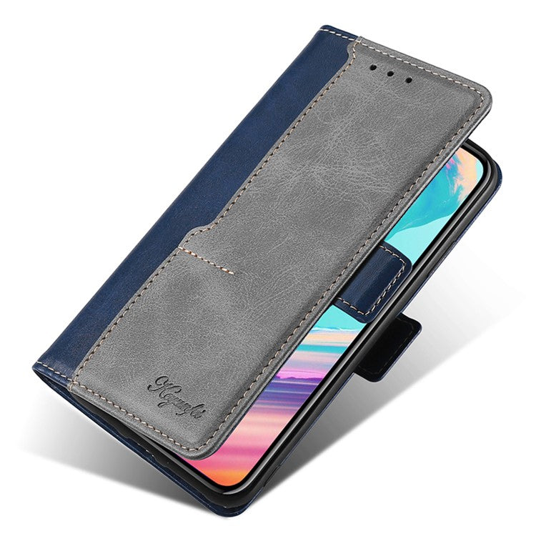 For Samsung Galaxy M54 5G / F54 5G Wallet Case Flip Stand Contrast Color TPU+PU Leather Phone Cover - Blue+Grey