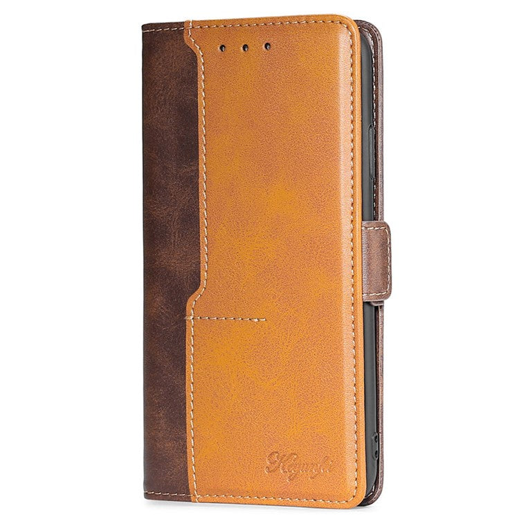 For Samsung Galaxy M54 5G / F54 5G Wallet Case Flip Stand Contrast Color TPU+PU Leather Phone Cover - Dark Brown+Gold