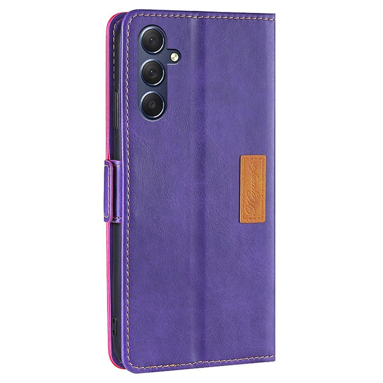 For Samsung Galaxy M54 5G / F54 5G Wallet Case Flip Stand Contrast Color TPU+PU Leather Phone Cover - Rose+Purple