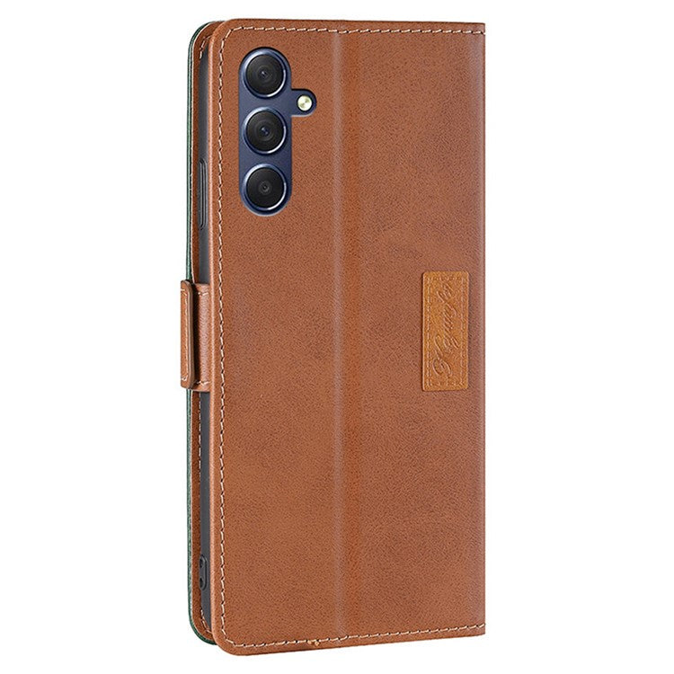 For Samsung Galaxy M54 5G / F54 5G Wallet Case Flip Stand Contrast Color TPU+PU Leather Phone Cover - Light Brown+Green