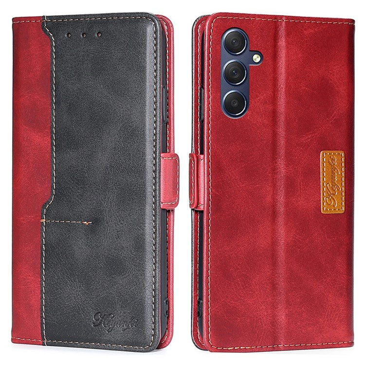 For Samsung Galaxy M54 5G / F54 5G Wallet Case Flip Stand Contrast Color TPU+PU Leather Phone Cover - Black+Red