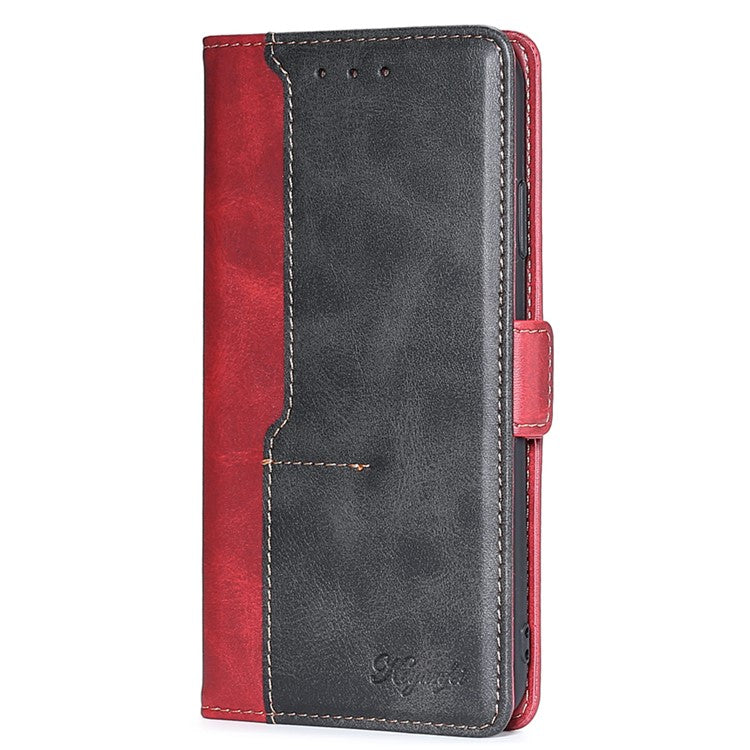 For Samsung Galaxy M54 5G / F54 5G Wallet Case Flip Stand Contrast Color TPU+PU Leather Phone Cover - Black+Red