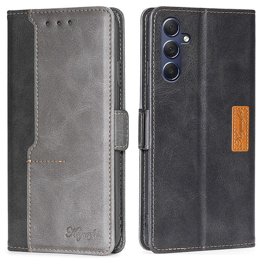 For Samsung Galaxy M54 5G / F54 5G Wallet Case Flip Stand Contrast Color TPU+PU Leather Phone Cover - Black+Grey