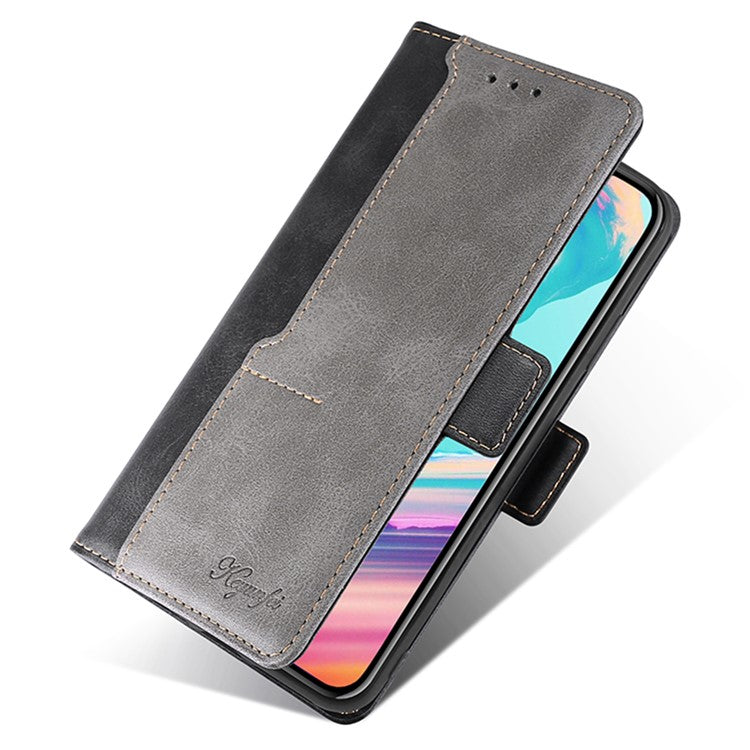 For Samsung Galaxy M54 5G / F54 5G Wallet Case Flip Stand Contrast Color TPU+PU Leather Phone Cover - Black+Grey