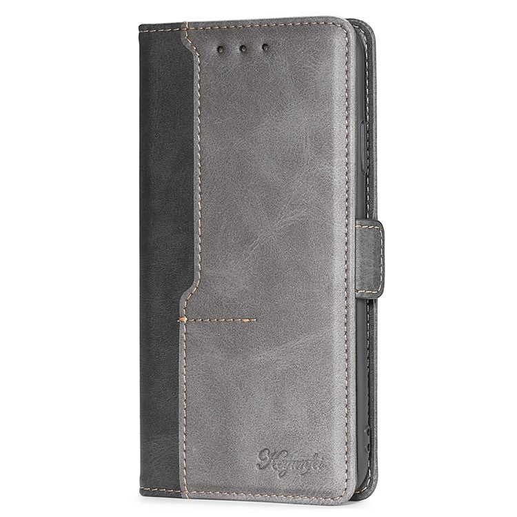 For Samsung Galaxy M54 5G / F54 5G Wallet Case Flip Stand Contrast Color TPU+PU Leather Phone Cover - Black+Grey