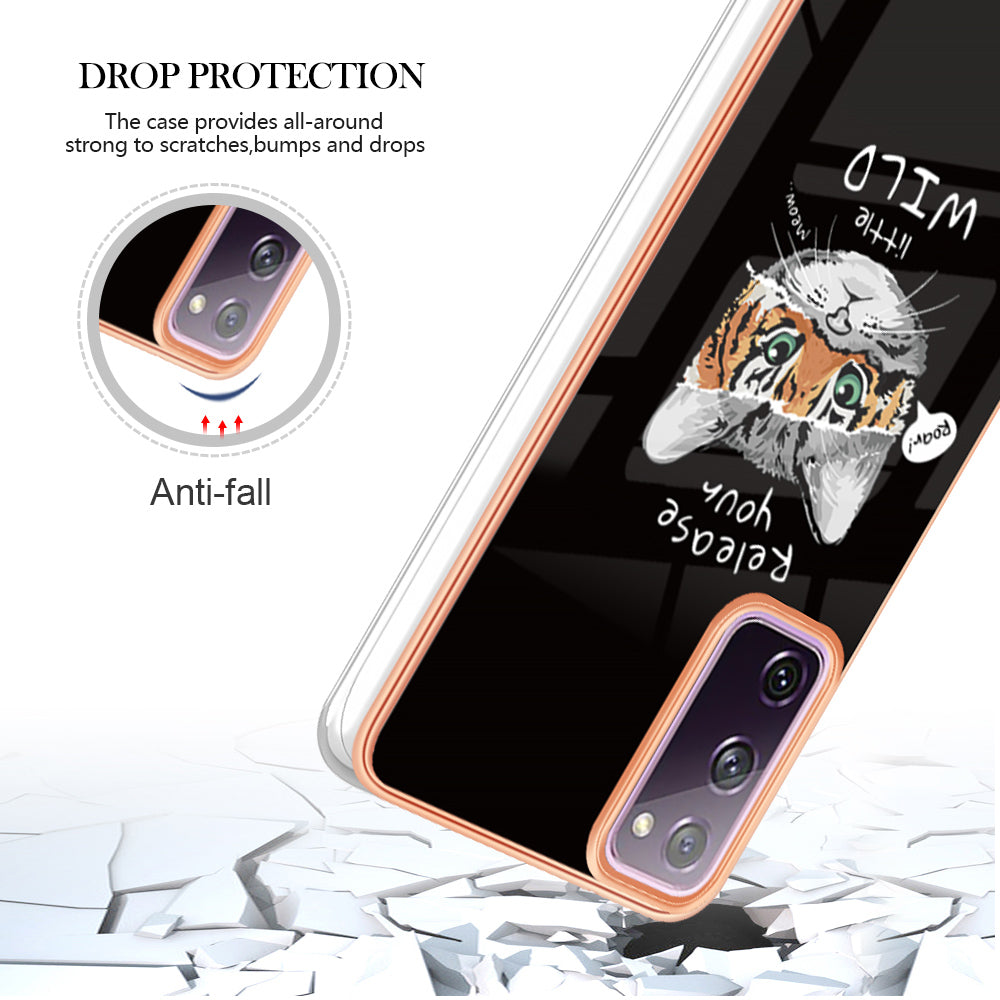 YB IMD Series-19 Style D For Samsung Galaxy S20 FE 5G / S20 FE / S20 FE 2022 / S20 Lite Phone Case 2.0mm TPU IMD Pattern Back Cover - Cat / Tiger