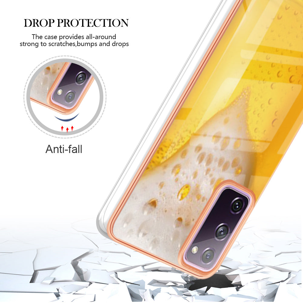 YB IMD Series-19 Style D For Samsung Galaxy S20 FE 5G / S20 FE / S20 FE 2022 / S20 Lite Phone Case 2.0mm TPU IMD Pattern Back Cover - Beer