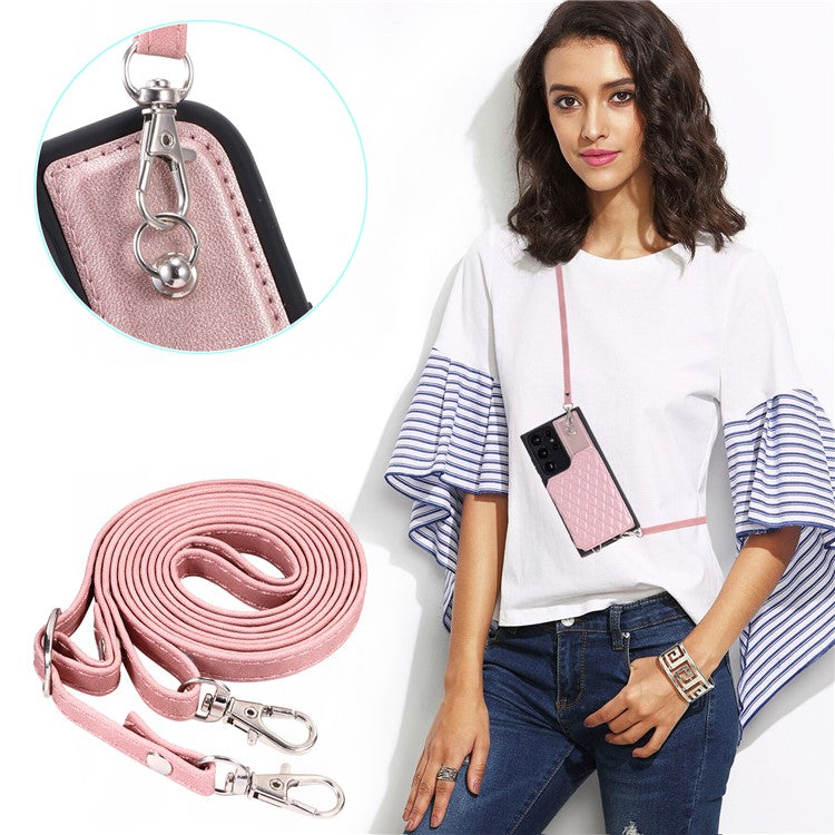 Style 008 For Samsung Galaxy S23 Ultra Rhombus Imprinted Phone Case PU+TPU Phone Cover with RFID Blocking - Rose Gold