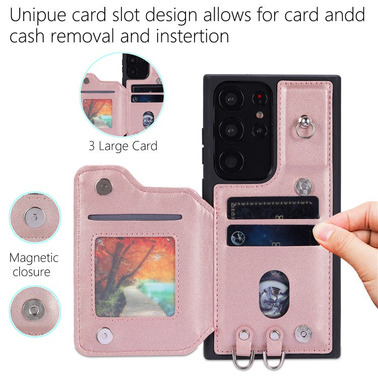 Style 008 For Samsung Galaxy S23 Ultra Rhombus Imprinted Phone Case PU+TPU Phone Cover with RFID Blocking - Rose Gold