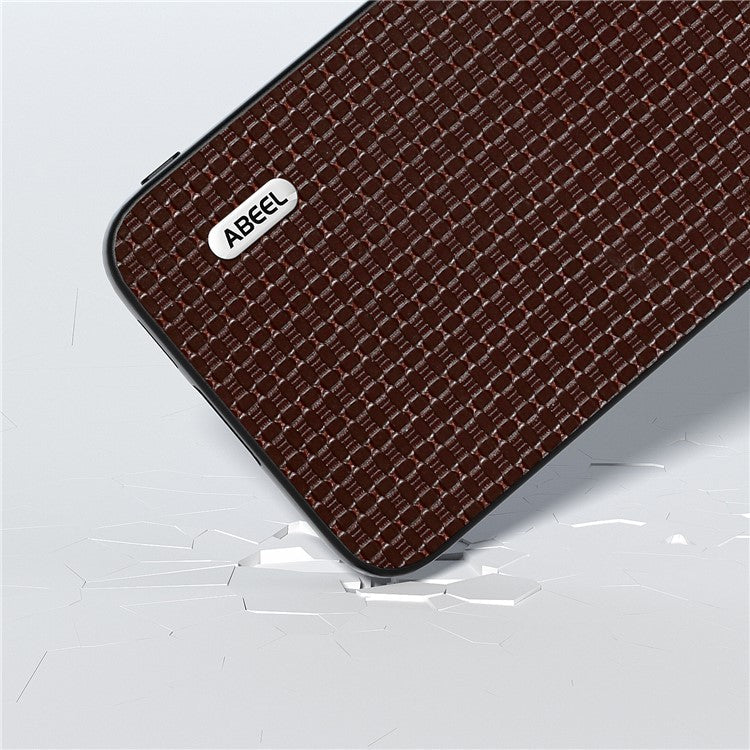 ABEEL For Samsung Galaxy S23 FE Cowhide Leather Coated PC+TPU Cover Luxury Textured Protective Phone Case - Coffee