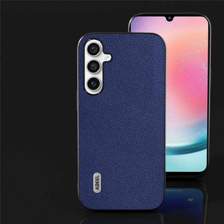 ABEEL Litchi Texture Shell for Samsung Galaxy A24 4G (162.1 x 77.6 x 8.3mm) , Phone Case Cowhide Leather Coated PC+TPU Back Cover - Blue