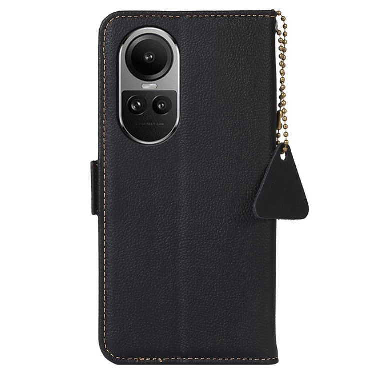 TJ Phone Case for Oppo Reno10 Pro 5G (Global) / Reno10 5G (Global) , Genuine Cow Leather RFID Blocking Shell Stand Wallet Cover - Black