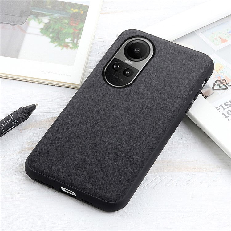 Phone Case for Oppo Reno10 Pro 5G (Global) / Reno10 5G (Global) , Genuine Cow Leather+TPU Shockproof Protective Cover - Black