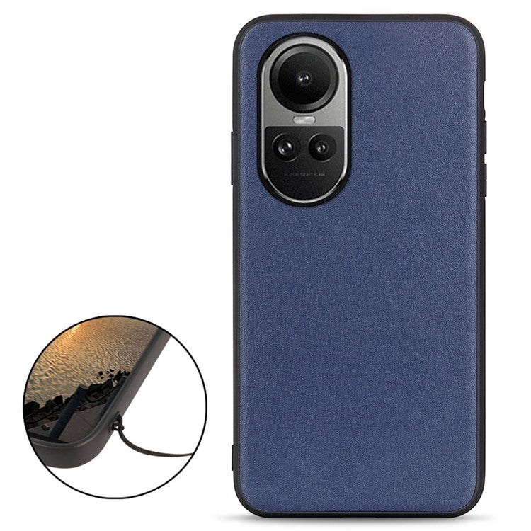 Phone Case for Oppo Reno10 Pro 5G (Global) / Reno10 5G (Global) , Genuine Cow Leather+TPU Shockproof Protective Cover - Blue