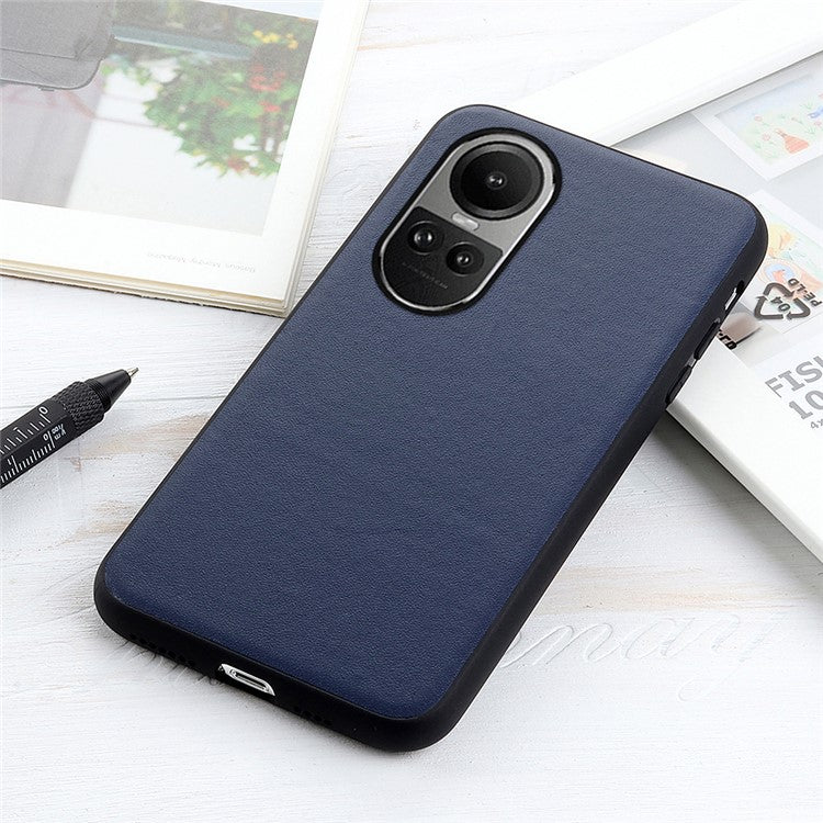 Phone Case for Oppo Reno10 Pro 5G (Global) / Reno10 5G (Global) , Genuine Cow Leather+TPU Shockproof Protective Cover - Blue
