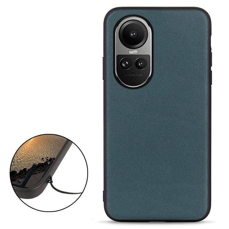 Phone Case for Oppo Reno10 Pro 5G (Global) / Reno10 5G (Global) , Genuine Cow Leather+TPU Shockproof Protective Cover - Green