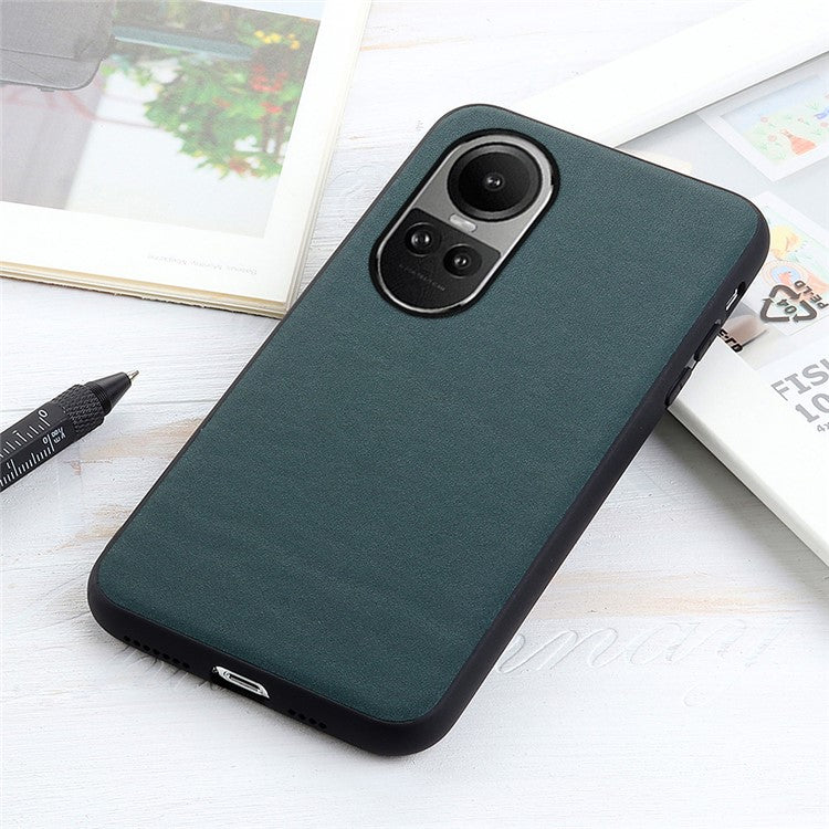 Phone Case for Oppo Reno10 Pro 5G (Global) / Reno10 5G (Global) , Genuine Cow Leather+TPU Shockproof Protective Cover - Green
