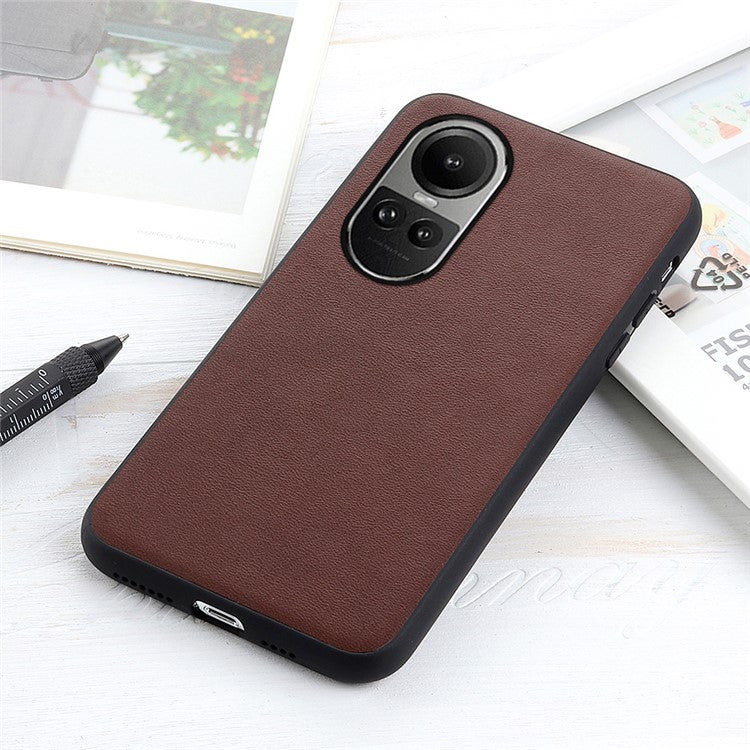 Phone Case for Oppo Reno10 Pro 5G (Global) / Reno10 5G (Global) , Genuine Cow Leather+TPU Shockproof Protective Cover - Brown