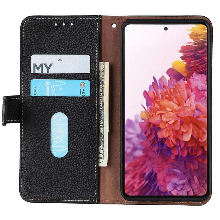 KHAZNEH For OnePlus Nord 3 5G / Ace 2V Litchi Texture Adjustable Stand Phone Cover Genuine Cow Leather Wallet Case - Black