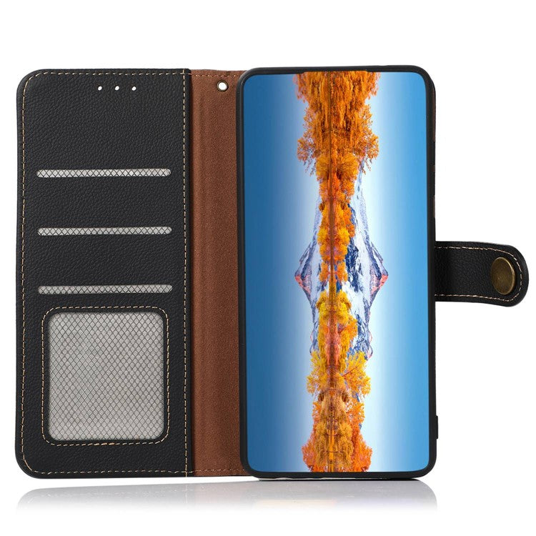 KHAZNEH For OnePlus Nord 3 5G / Ace 2V RFID Blocking Wallet Case Fall Protection Genuine Cow Leather Stand Phone Cover - Black