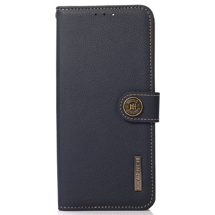 KHAZNEH For OnePlus Nord 3 5G / Ace 2V RFID Blocking Wallet Case Fall Protection Genuine Cow Leather Stand Phone Cover - Blue