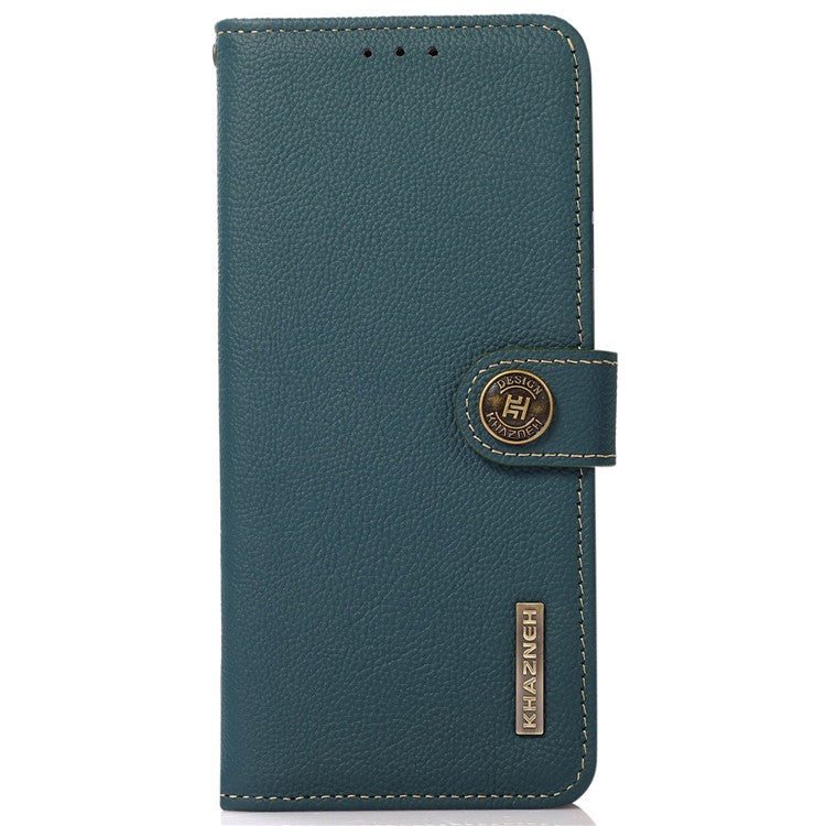 KHAZNEH For OnePlus Nord 3 5G / Ace 2V RFID Blocking Wallet Case Fall Protection Genuine Cow Leather Stand Phone Cover - Green