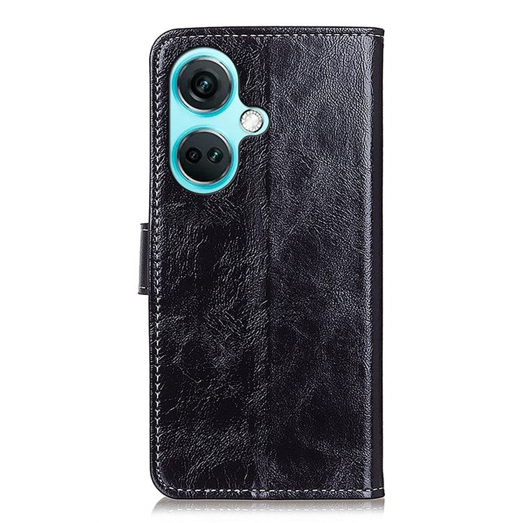 For OnePlus Nord CE3 5G Wallet Leather Phone Case Retro Crazy Horse Texture Stand Phone Cover - Black