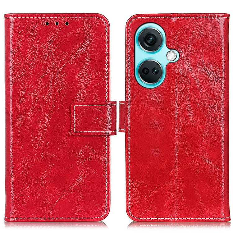 For OnePlus Nord CE3 5G Wallet Leather Phone Case Retro Crazy Horse Texture Stand Phone Cover - Red