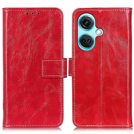 For OnePlus Nord CE3 5G Wallet Leather Phone Case Retro Crazy Horse Texture Stand Phone Cover - Red