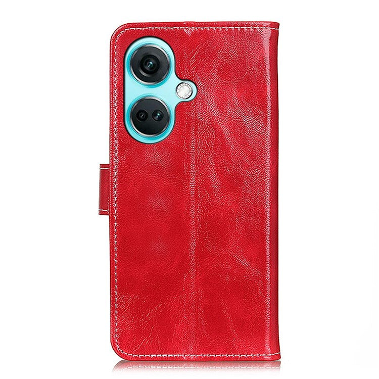 For OnePlus Nord CE3 5G Wallet Leather Phone Case Retro Crazy Horse Texture Stand Phone Cover - Red