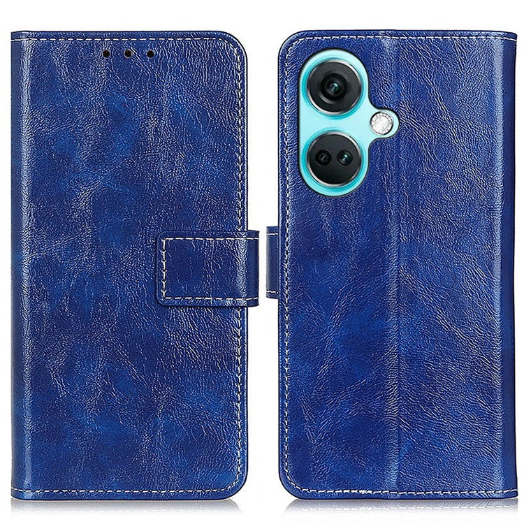 For OnePlus Nord CE3 5G Wallet Leather Phone Case Retro Crazy Horse Texture Stand Phone Cover - Blue