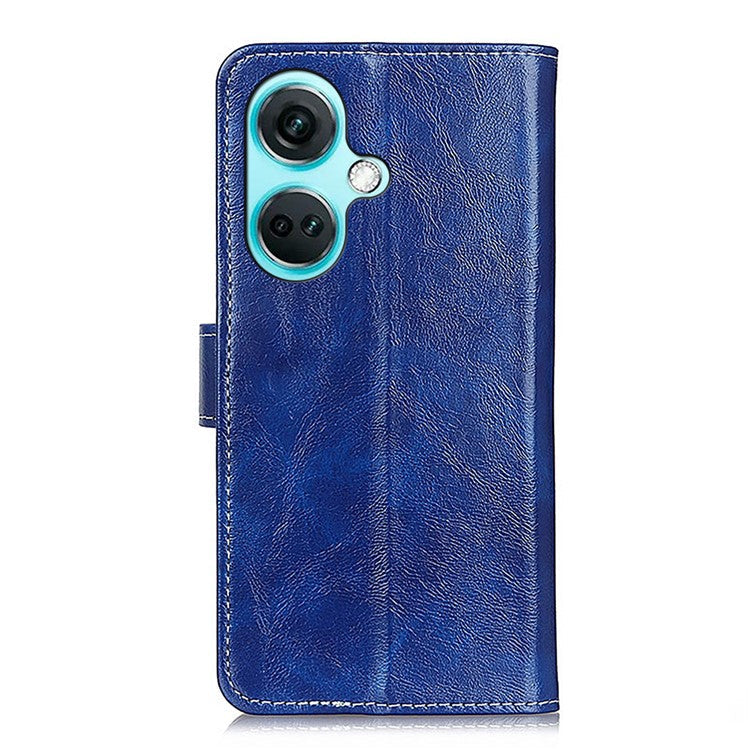 For OnePlus Nord CE3 5G Wallet Leather Phone Case Retro Crazy Horse Texture Stand Phone Cover - Blue