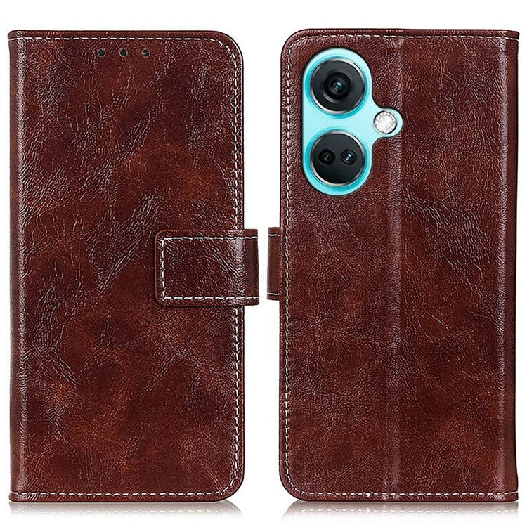 For OnePlus Nord CE3 5G Wallet Leather Phone Case Retro Crazy Horse Texture Stand Phone Cover - Brown