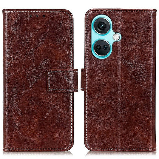 For OnePlus Nord CE3 5G Wallet Leather Phone Case Retro Crazy Horse Texture Stand Phone Cover - Brown