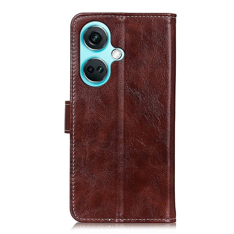 For OnePlus Nord CE3 5G Wallet Leather Phone Case Retro Crazy Horse Texture Stand Phone Cover - Brown