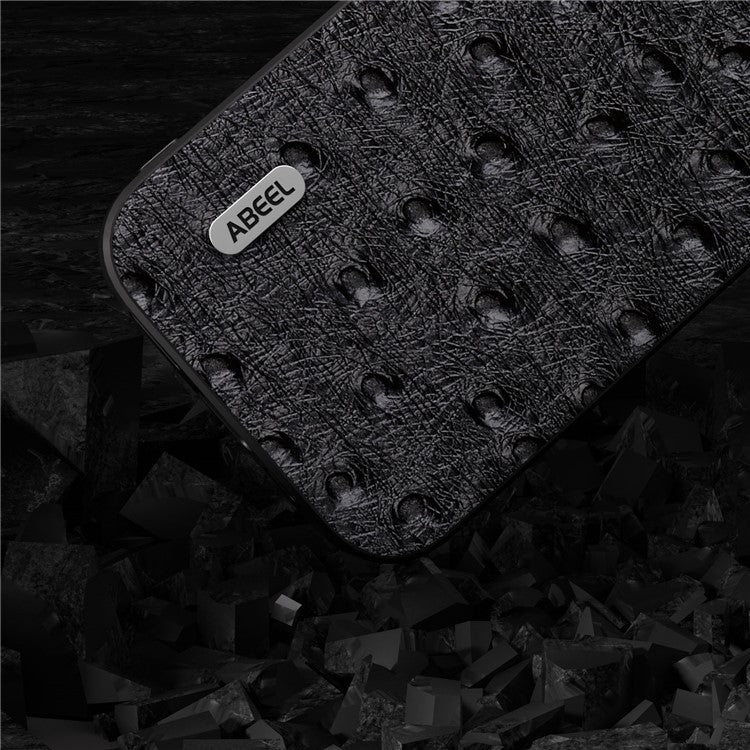ABEEL For Samsung Galaxy M54 5G / F54 5G Shockproof Phone Case Genuine Cow Leather+PC+TPU Ostrich Texture Cover - Black