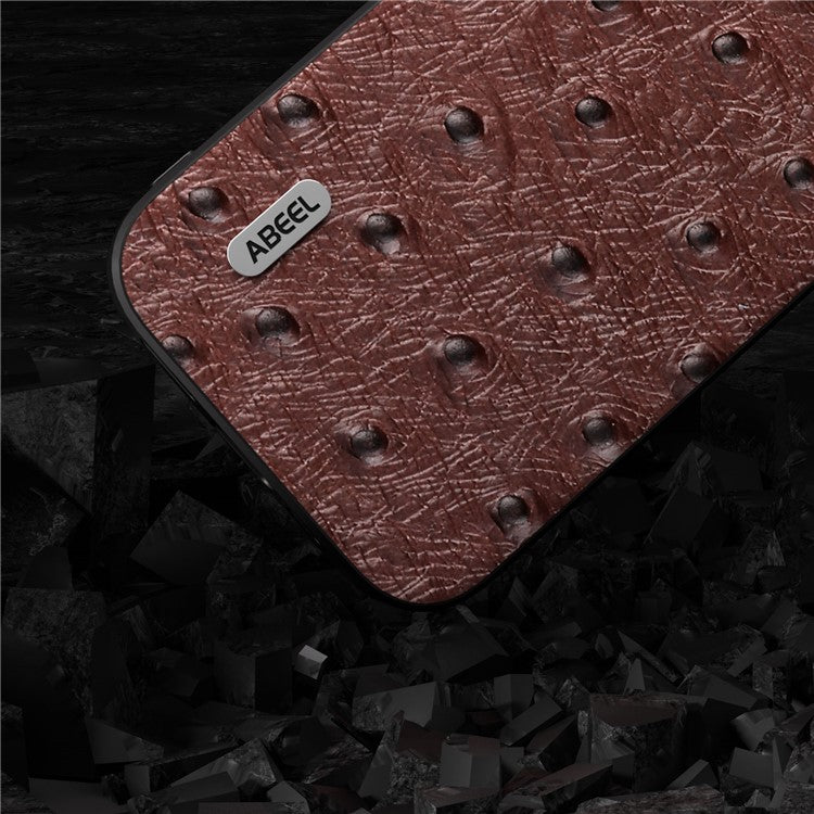 ABEEL For Samsung Galaxy M54 5G / F54 5G Shockproof Phone Case Genuine Cow Leather+PC+TPU Ostrich Texture Cover - Coffee