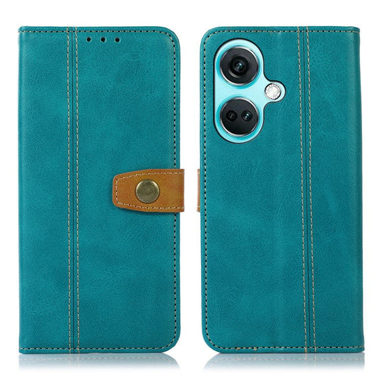 For OnePlus Nord CE3 5G Phone Case Stand Wallet Shockproof Calf Texture PU Leather Cover Shell - Light Green