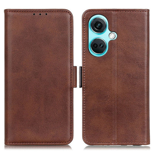 For OnePlus Nord CE3 5G Cowhide Texture Wallet Phone Case PU Leather Phone Stand Cover - Brown